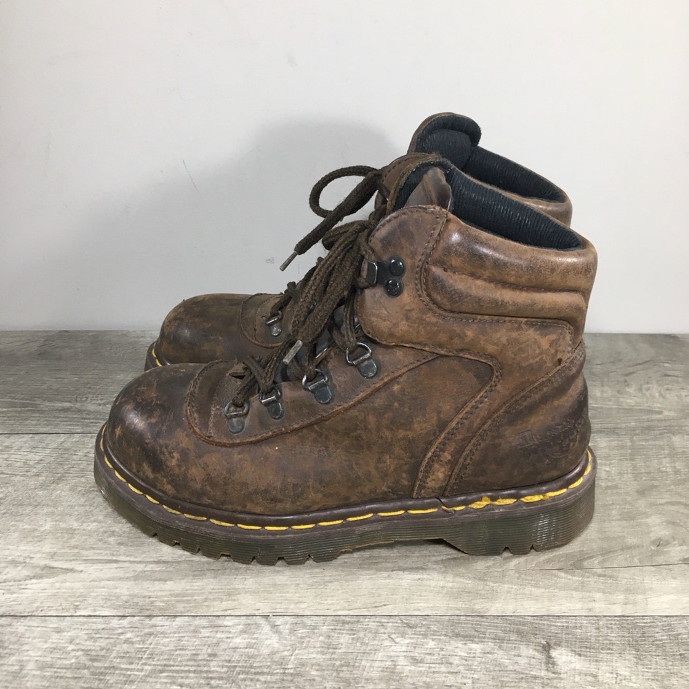 Vtg Dr. Doc Martens Industrial England Womens Leather Steel Toe Boots UK 5 US 7 - Picture 6 of 13